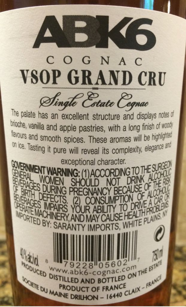 ABK6 VSOP Grand Cru Cognac - Abecassis Estate (750 mL) alcohol collectible - Main Image 2