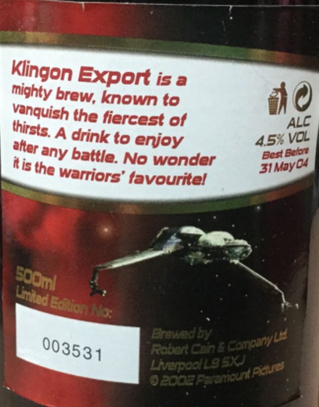 Klingon Export - Robert Cain & Company (500 mL) alcohol collectible - Main Image 2