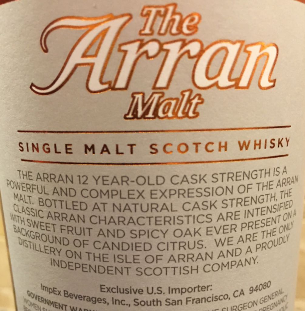Arran 12 Year Cask Strength - Isle Of Arran Distillers (750 mL) alcohol collectible - Main Image 2