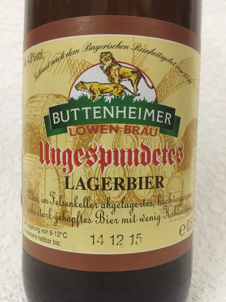 Buttenheimer Löwenbräu - Ungespundetes Lagerbier - Löwenbräu Johannes Modschiedler, Buttenheim (500 mL) alcohol collectible - Main Image 2