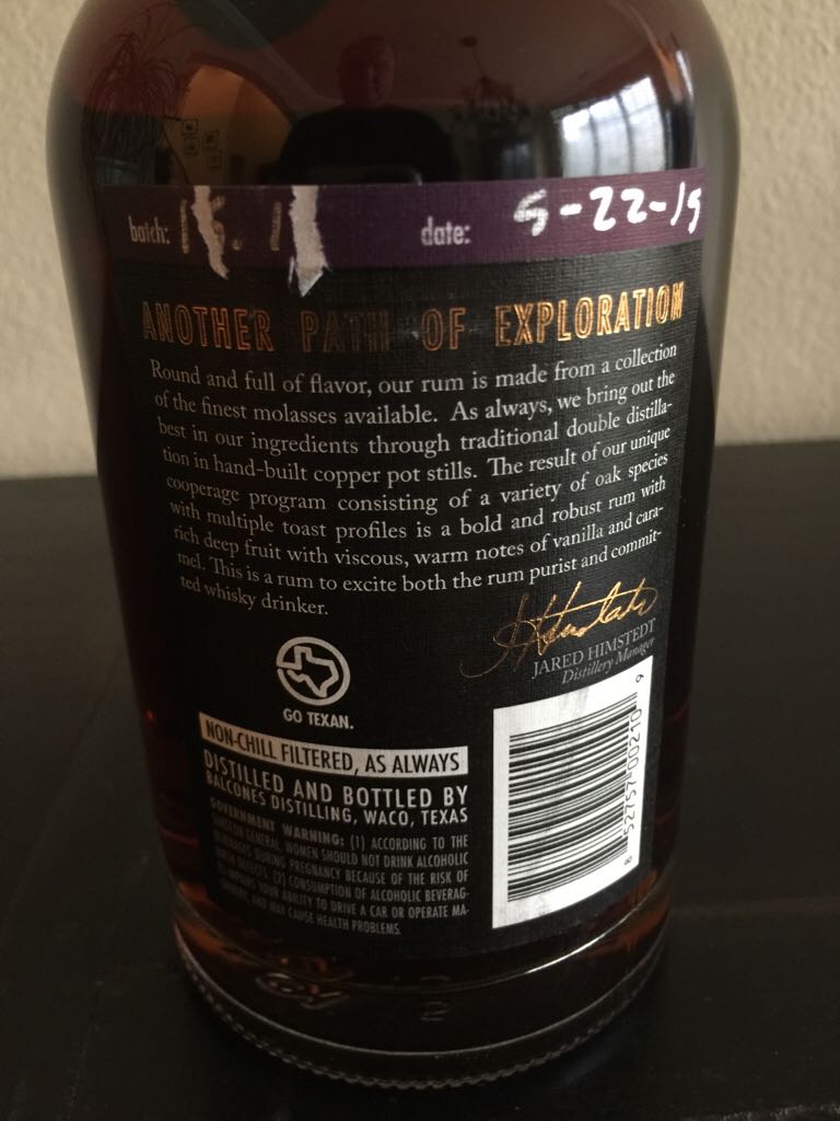 Balcones Texas Rum - Balcones Distilling (750 mL) alcohol collectible - Main Image 2