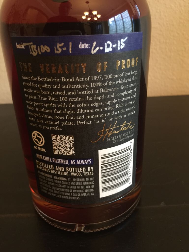 Balcones True Blue 100 - Balcones Distilling (750 mL) alcohol collectible - Main Image 2