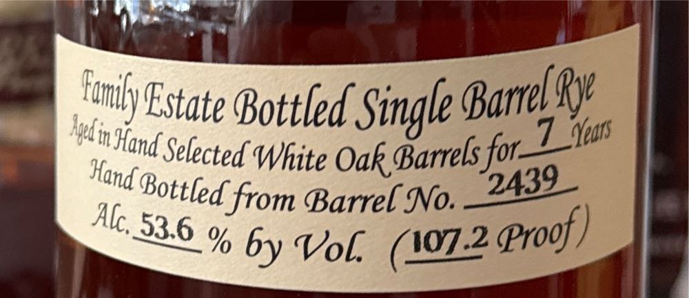 Willet Family Estate Bottled Single Barrel Rye 7yer - Willett Distillery (750 mL) alcohol collectible - Main Image 3