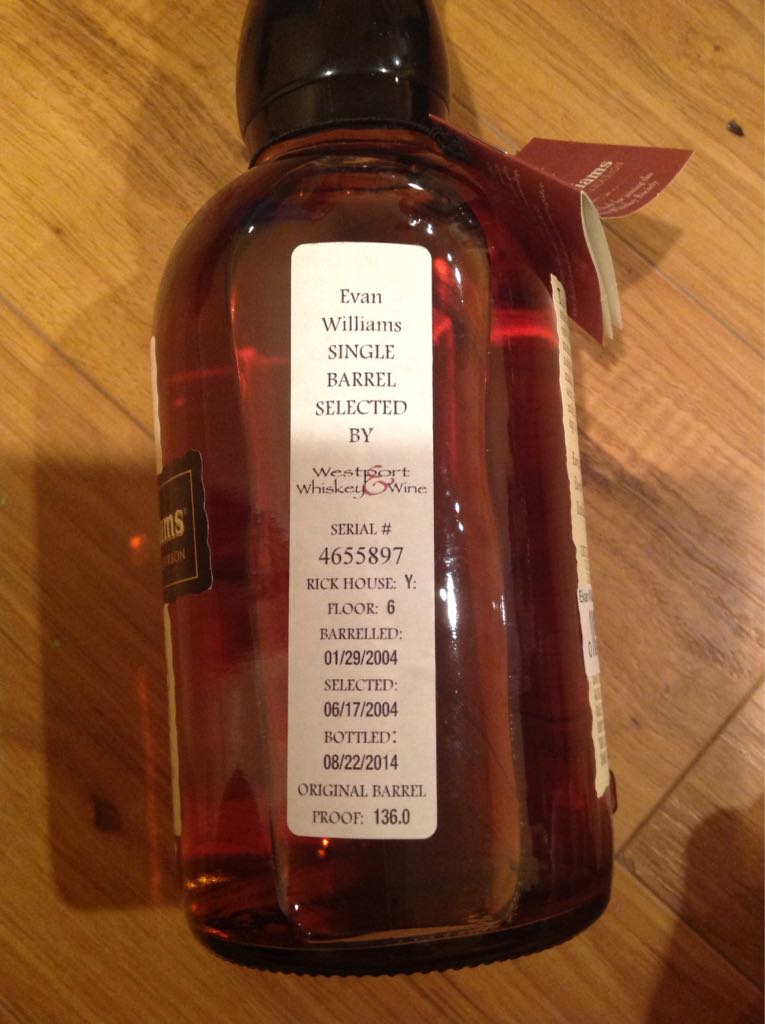 Evan Williams Single Barrel Bourbon Society Barrel #4655897 - Heaven Hill Distillery alcohol collectible - Main Image 2