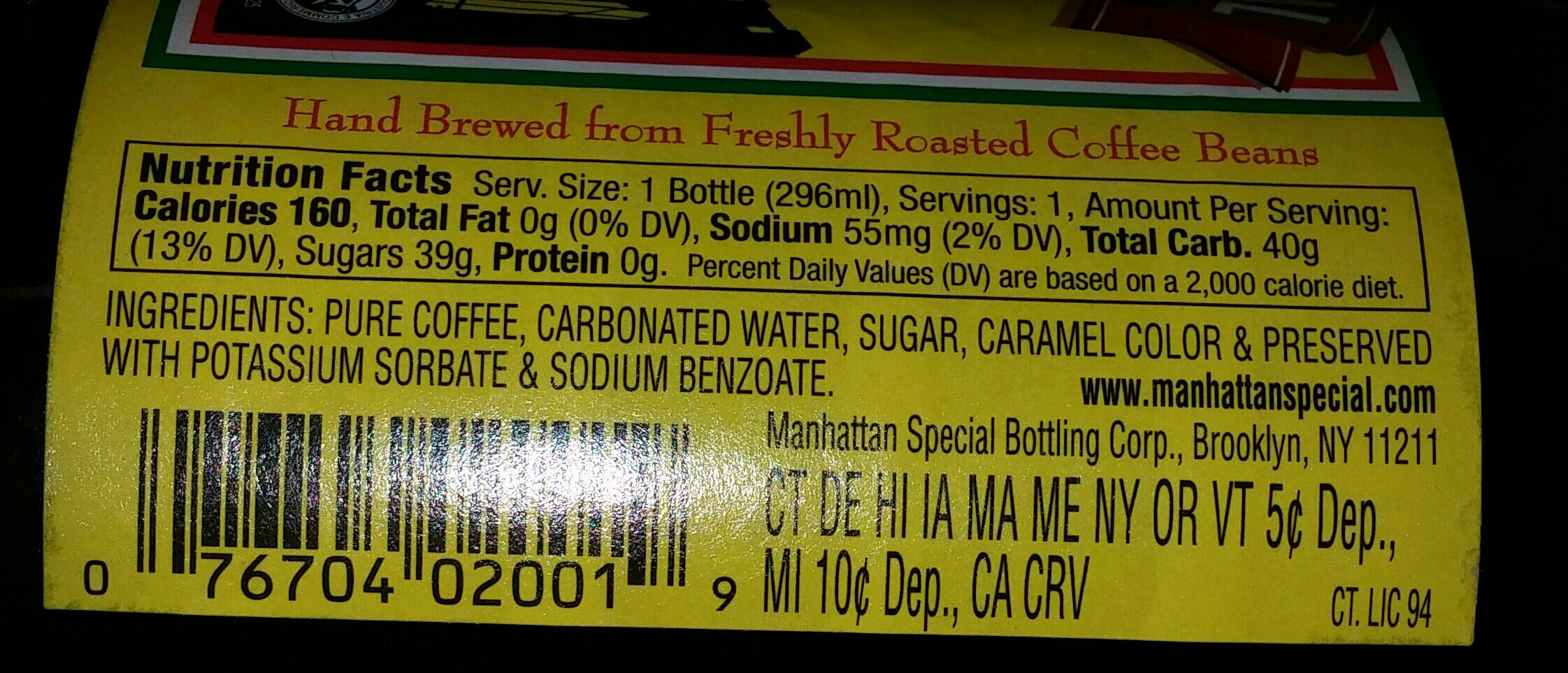 coffee, Espresso Coffee Soda, Manhattan Special - Manhattan Special Bottling Corp, Brooklyn, NY (10) alcohol collectible - Main Image 2