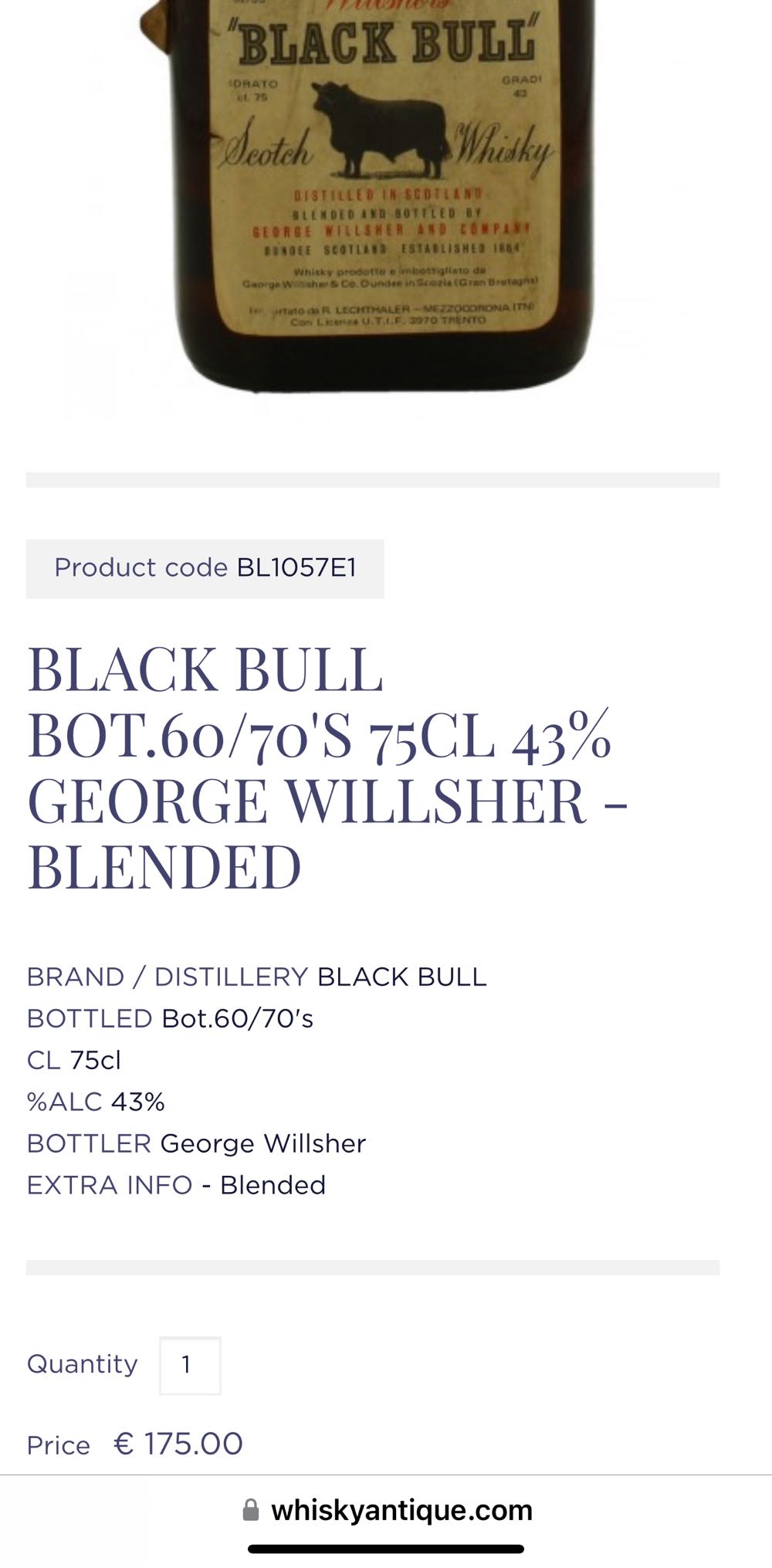 Black Bull - George Willsher & co alcohol collectible - Main Image 3