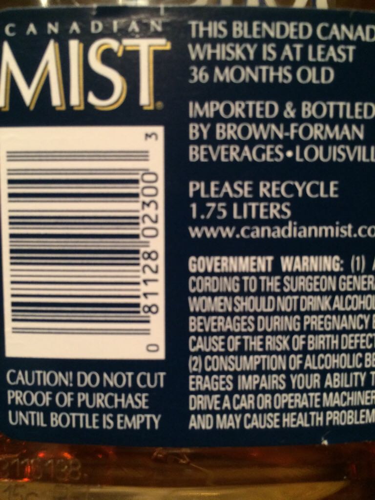 Canadian Mist - Brown-Forman Beverages (1.75 mL) alcohol collectible - Main Image 2