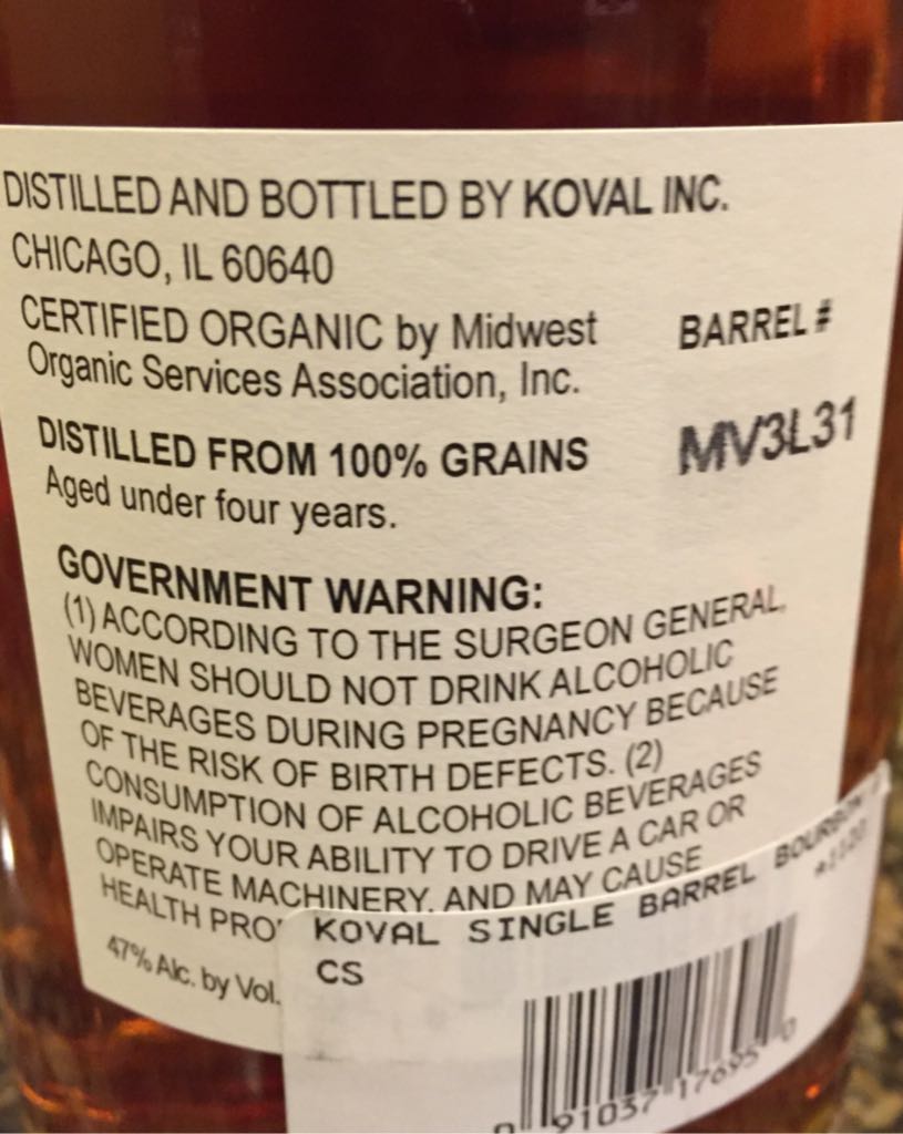 Koval Single Barrel Bourbon Whiskey - Koval (1L) alcohol collectible - Main Image 2