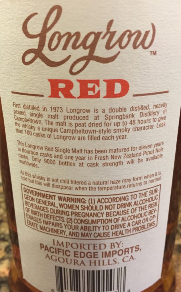 Longrow Red 12 Year Fresh Pinot Noir Casks - Springbank (750 mL) alcohol collectible - Main Image 2