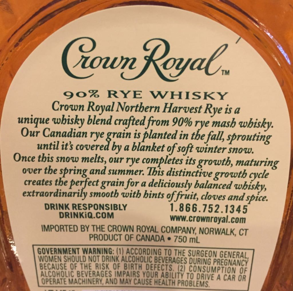 Crown Royal Northern Harvest Rye - The Crown Royal Distillery - Gimli MB (750 mL) alcohol collectible - Main Image 2