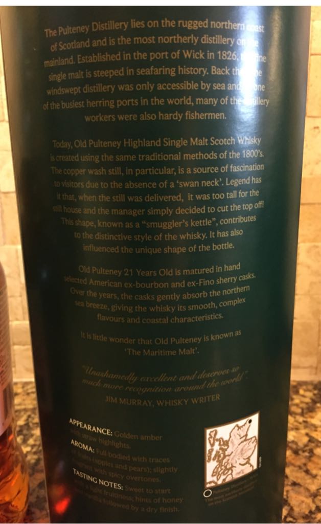 Old Pulteney 21 Year Old - Pulteney Distillery (750 mL) alcohol collectible - Main Image 2