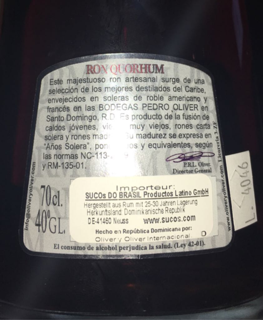 Ron Quorhum - Oliver y Oliver (700 mL) alcohol collectible - Main Image 2