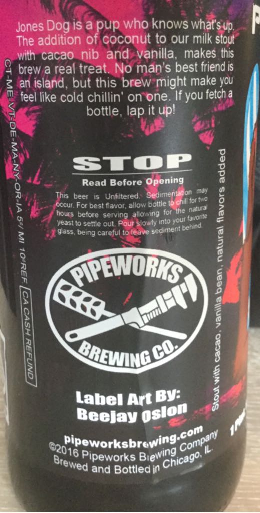 Coconut Jones Dog - Pipeworks Brewing Co (6 fl. oz.) alcohol collectible - Main Image 2