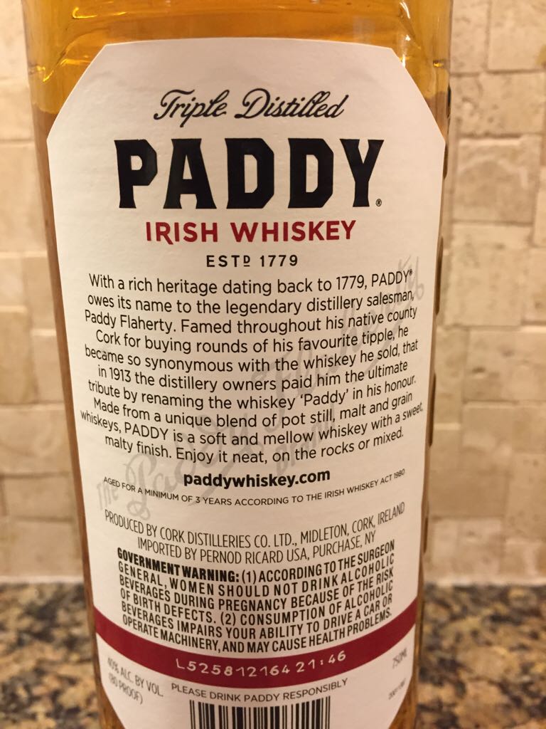 Paddy Irish Whiskey - Cork Distilleries (Midleton) (50 mL) alcohol collectible - Main Image 2