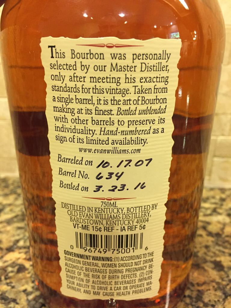 Evan Williams Single Barrel Vintage 2007 - Heaven Hill/Bardstown (750 mL) alcohol collectible - Main Image 2