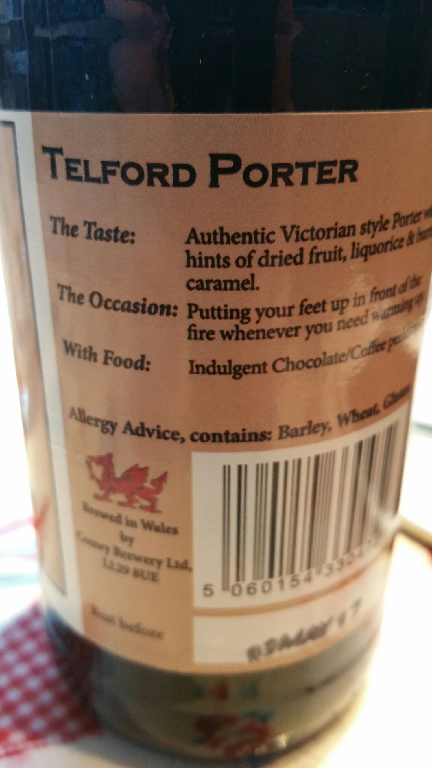 Telford Porter - Bragdy Conway Brewery alcohol collectible - Main Image 2