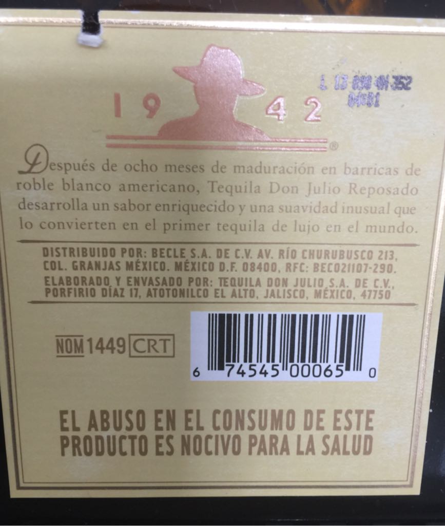 1942 Reserva De Don Julio - Don Julio (1L) alcohol collectible - Main Image 2