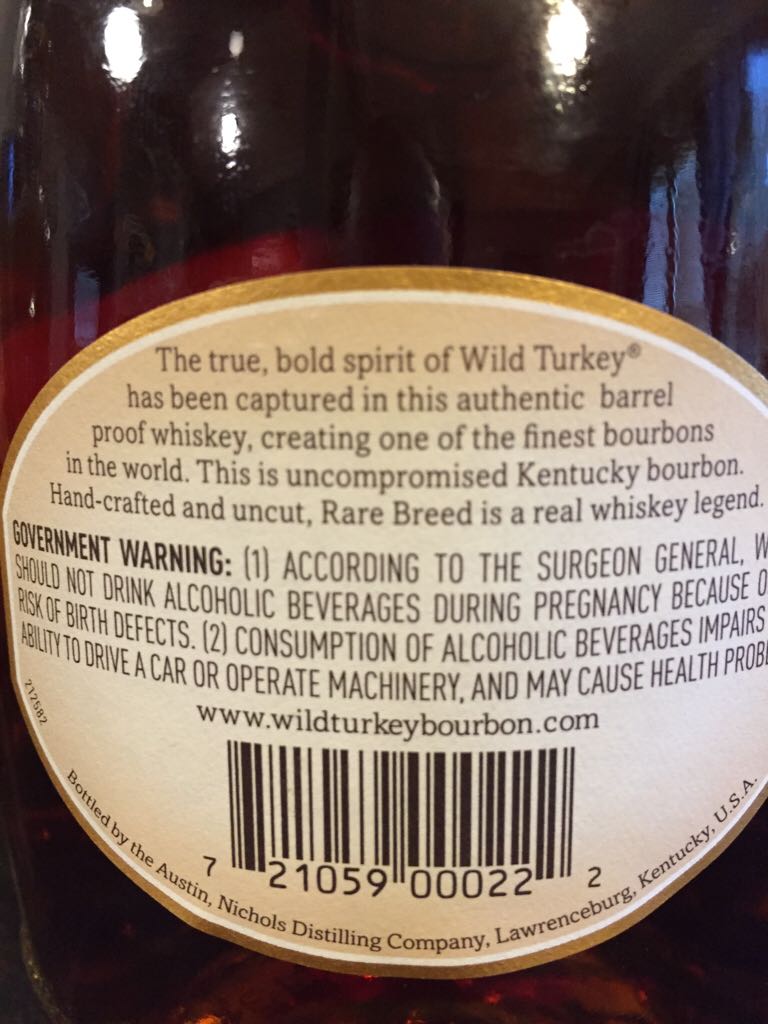 Wild Turkey Rare Breed Barrel Proof Bourbon - Wild Turkey / Campari (750 mL) alcohol collectible - Main Image 2