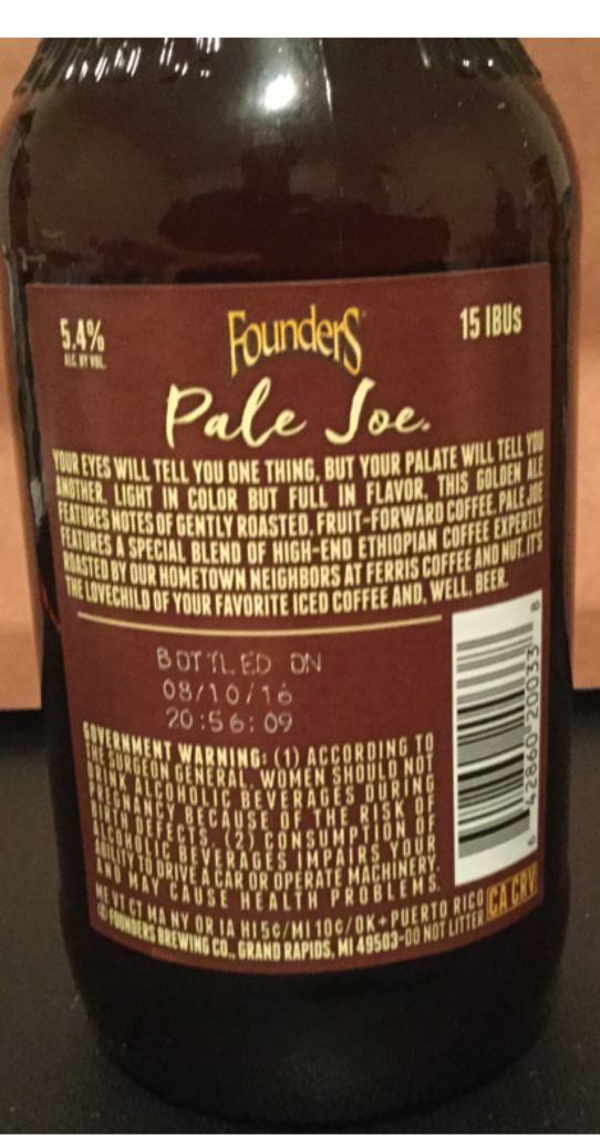 Pale Joe - Founders Brewing Company (12 fl. oz.) alcohol collectible - Main Image 2