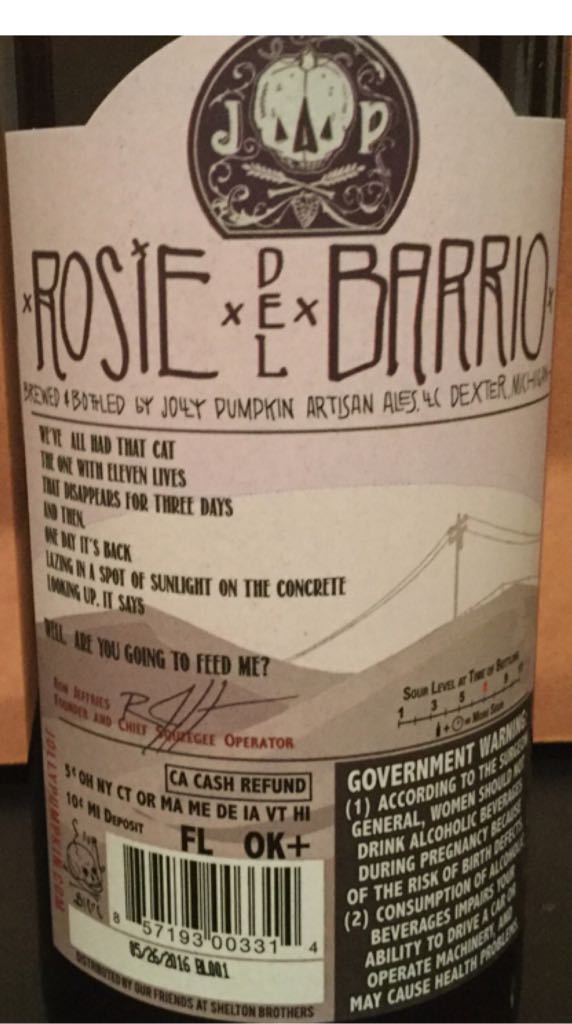 Rosie Del Barrio - Jolly Pumpkin Artesian Ales (650 mL) alcohol collectible - Main Image 2