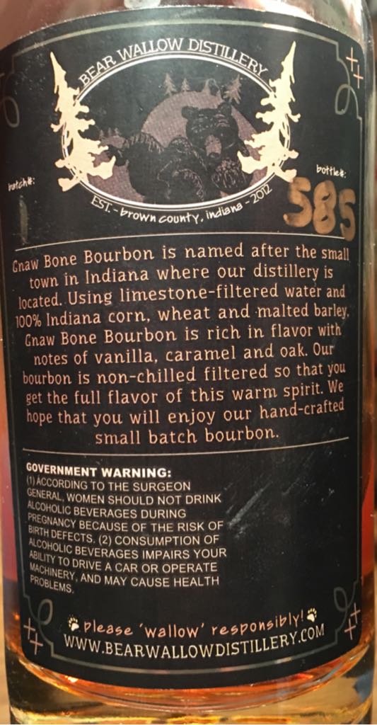 Gnaw Bone Bourbon Whiskey - Bear Wallow Distillery (750 mL) alcohol collectible - Main Image 2