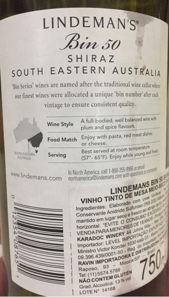 Bin 50 Shiraz - Lindeman’s (750 mL) alcohol collectible - Main Image 2