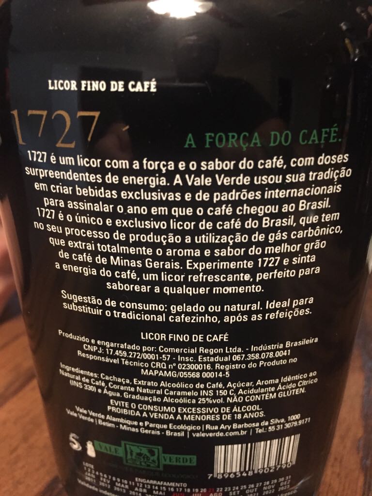 1727 Licor De Cafe - Vale Verde (700 mL) alcohol collectible - Main Image 2