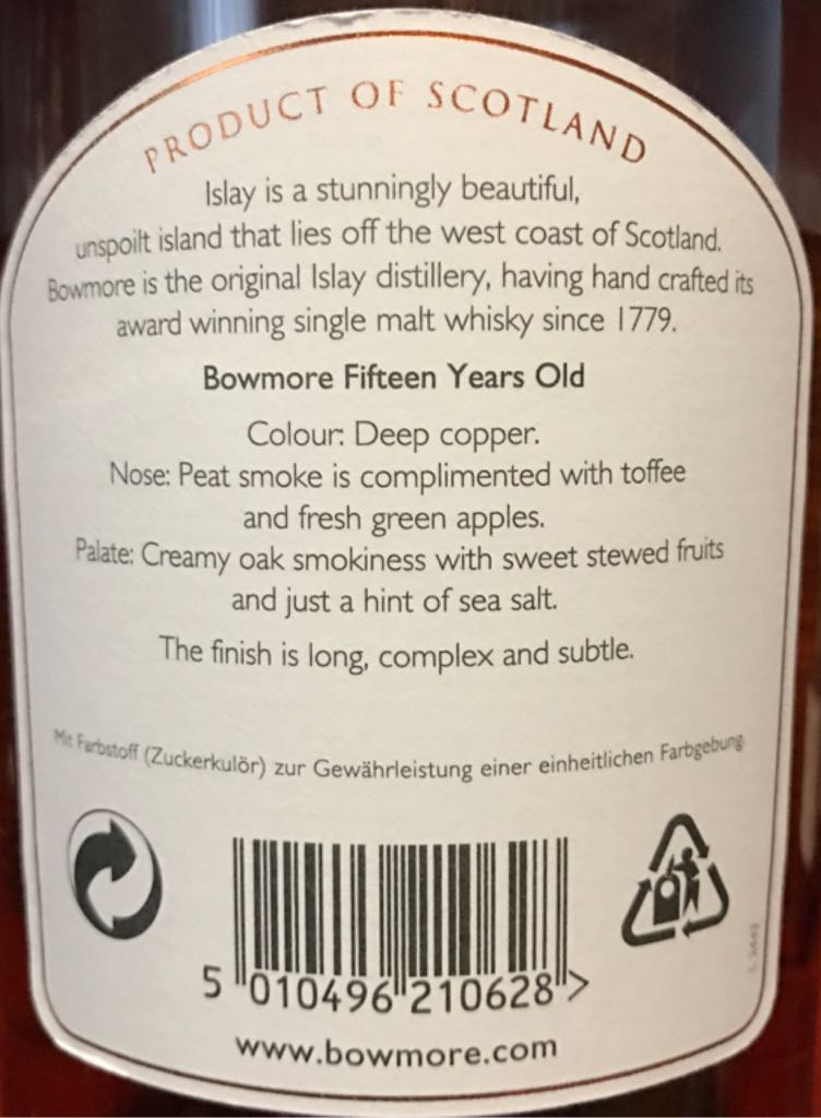 Bowmore Mariner Aged 15 Years - Bowmore Distillery (1000 mL) alcohol collectible - Main Image 2