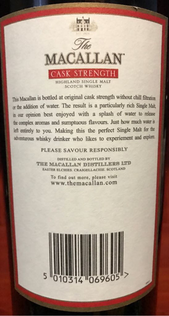 The MacAllan Cask Strength 10 Year - The Macallan Distillers (1000 mL) alcohol collectible - Main Image 2