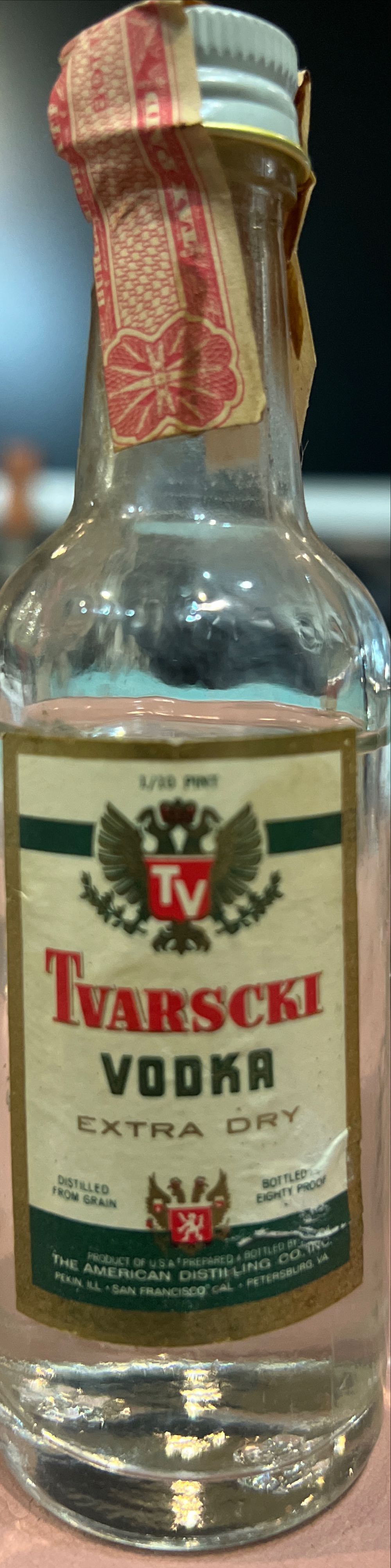 Tvarscki Vodka - American Distilling Co. (1/10 pint mL) alcohol collectible - Main Image 2