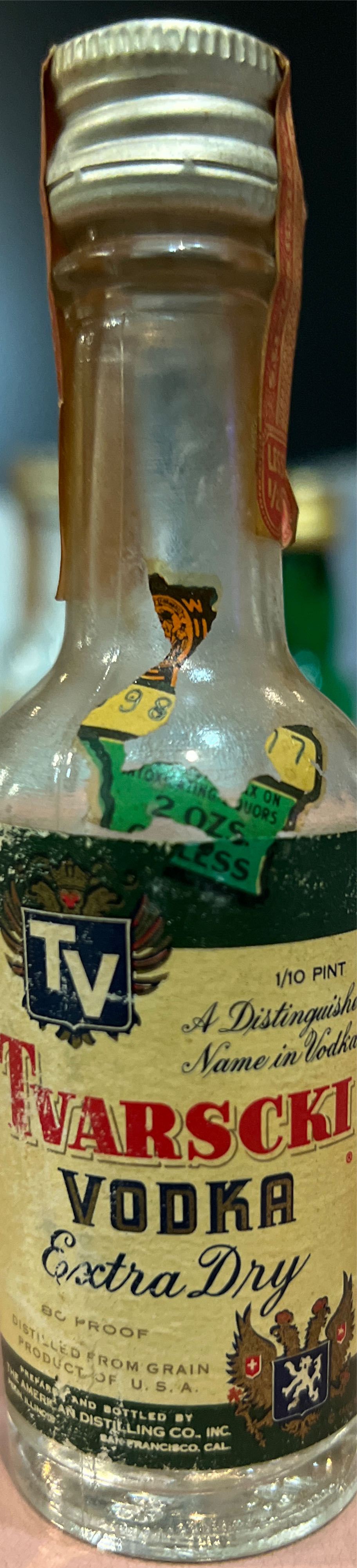 Tvarscki Vodka - American Distilling Co. (1/10 pint mL) alcohol collectible - Main Image 3