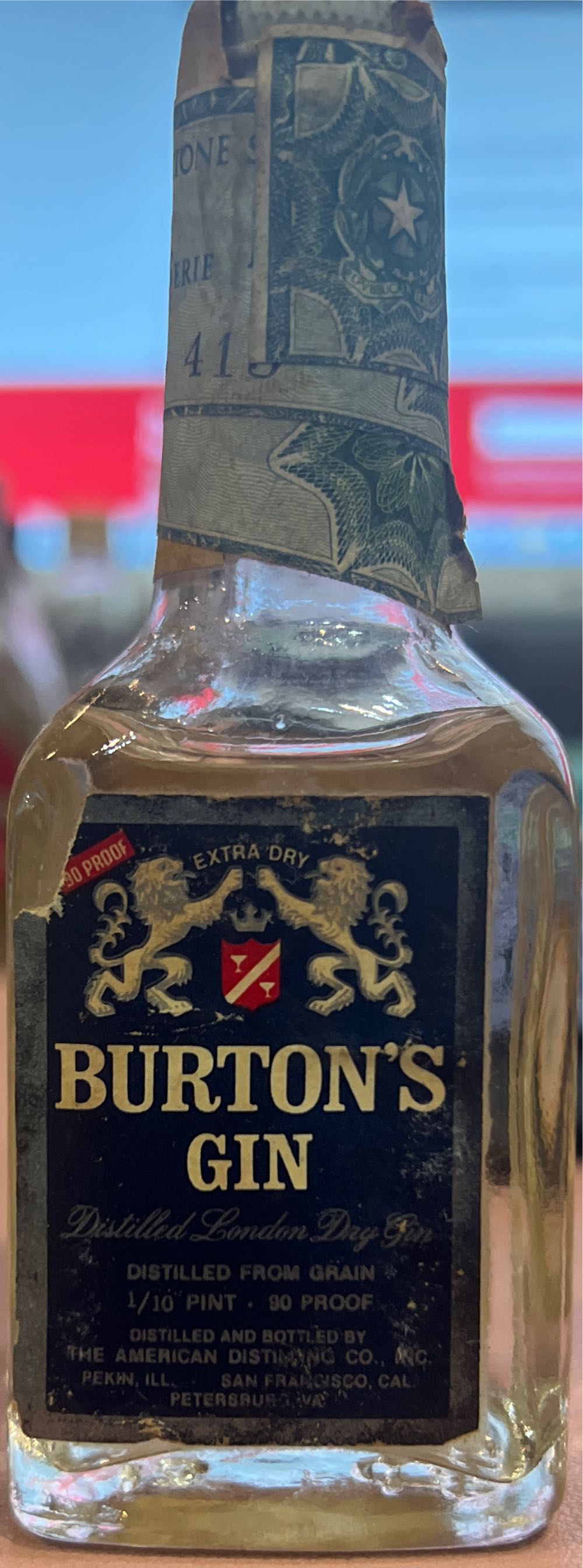 Burton’s Gin - American Distilling Co. (1/10 pintL) alcohol collectible - Main Image 3