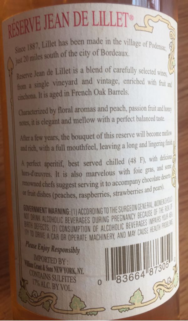 Lillet Réserve - Lillet Fréres (750 mL) alcohol collectible - Main Image 2