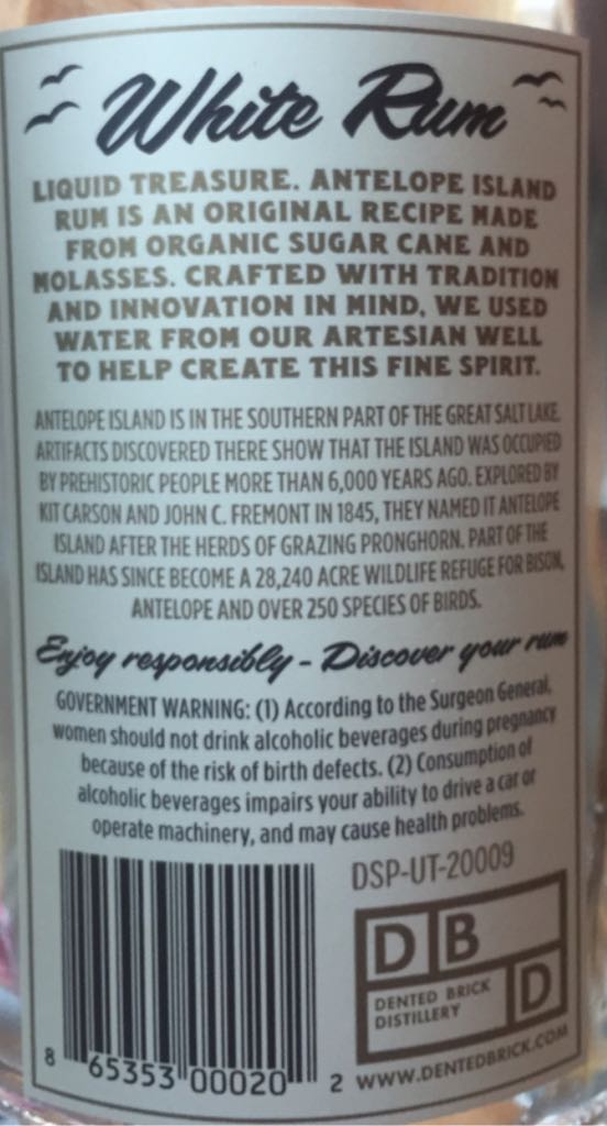 Antelope Island Rum - Dented Brick Distillery (750 mL) alcohol collectible - Main Image 2