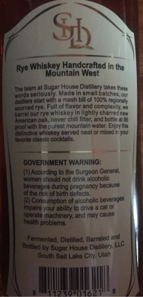 Sugar House Distillery Rye - Sugar House Distillery (375 mL) alcohol collectible - Main Image 2