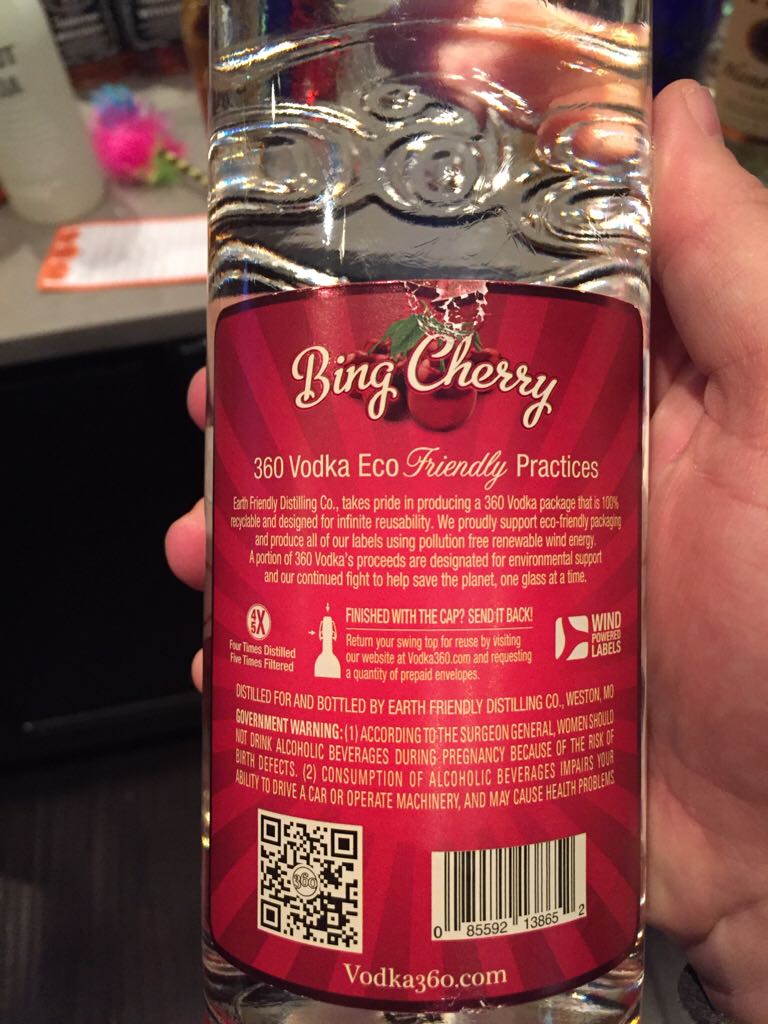 360 Bing Cherry - Earth Friendly Distilling Co (750 mL) alcohol collectible - Main Image 2