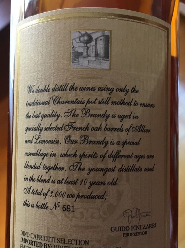 Italian Brandy - Villa Zarri (750 mL) alcohol collectible - Main Image 2