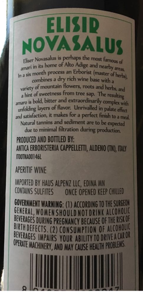 Elisir Novasalus - Antica Erboristeria Cappalletti (750 mL) alcohol collectible - Main Image 2