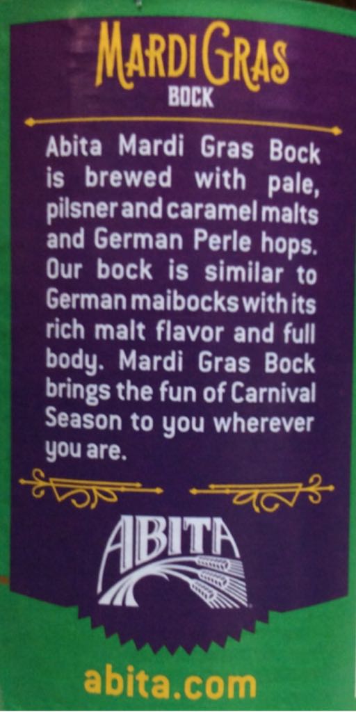 Mardi Gras Bock - Abita Brewing Co (12 fl. oz.) alcohol collectible - Main Image 2