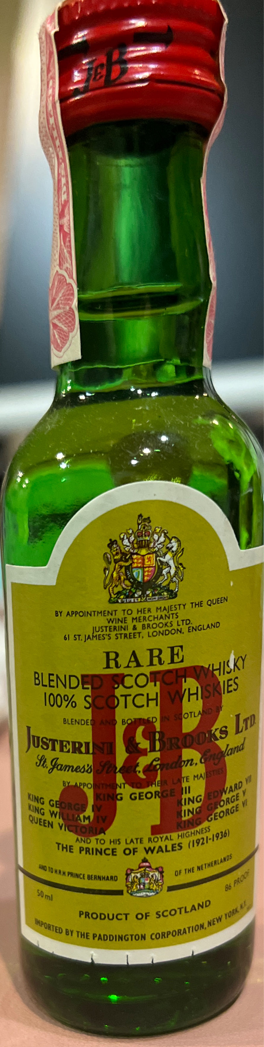 J&B Rare - Justerini & Brooks (50mL) alcohol collectible - Main Image 2