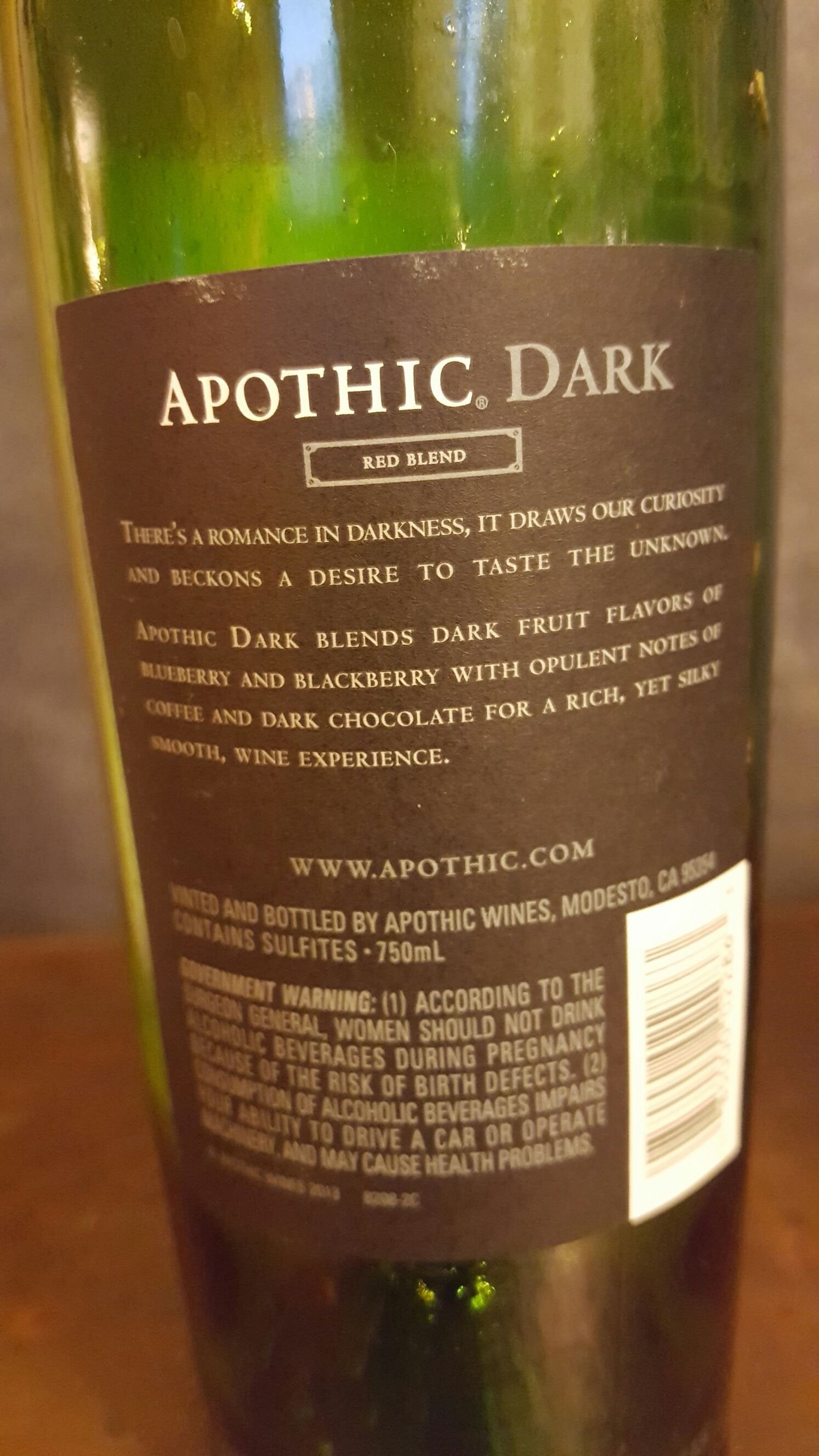 Apothic Dark - Apothic Wines alcohol collectible - Main Image 2