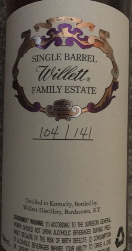 Willett Family Estate 8 Yr Single Barrel Bourbon - Willett Distillery, Bardstown, KY (750 mL) alcohol collectible - Main Image 2