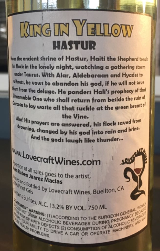 King In Yellow - Lovecraft Wines (750 mL) alcohol collectible - Main Image 2