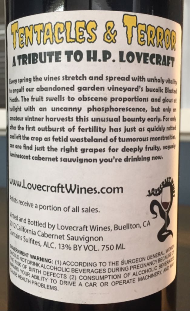 Tentacles & Terror Cabernet Sauvignon - Lovecraft Wines (750 mL) alcohol collectible - Main Image 2