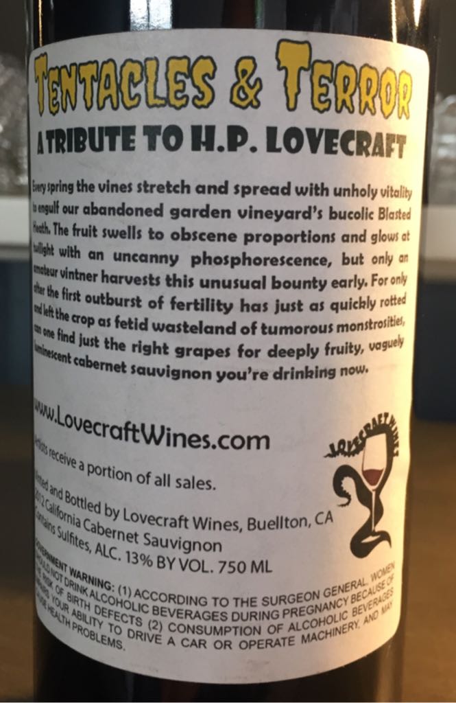 Tentacles & Terror Cabernet Sauvignon Label #2 - Lovecraft Wines (750 mL) alcohol collectible - Main Image 2