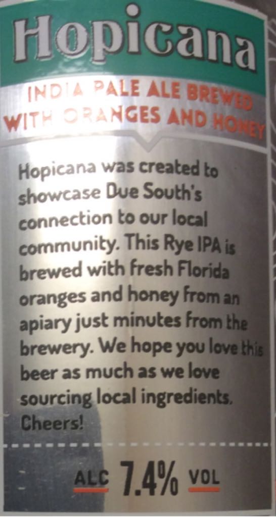 Hopicana - Due South Brewing Co (12 fl. oz.) alcohol collectible - Main Image 2