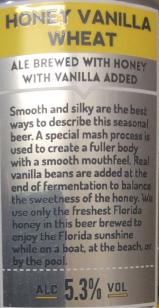 Honey Vanilla Wheat - Due South Brewing Co (12 fl. oz.) alcohol collectible - Main Image 2