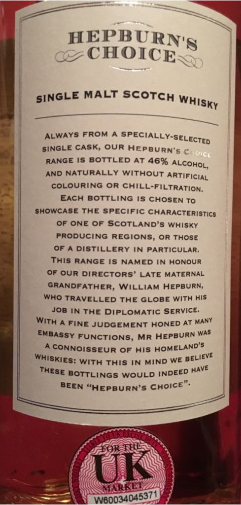 Hepburn’s Choice - Jura Distillery (700 mL) alcohol collectible - Main Image 2