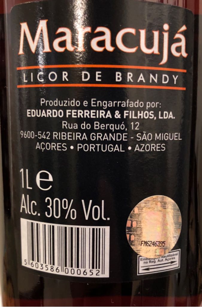Maracuja Licor De Brandy - Eduardo Ferreira & Filhos Lda (1L) alcohol collectible - Main Image 2