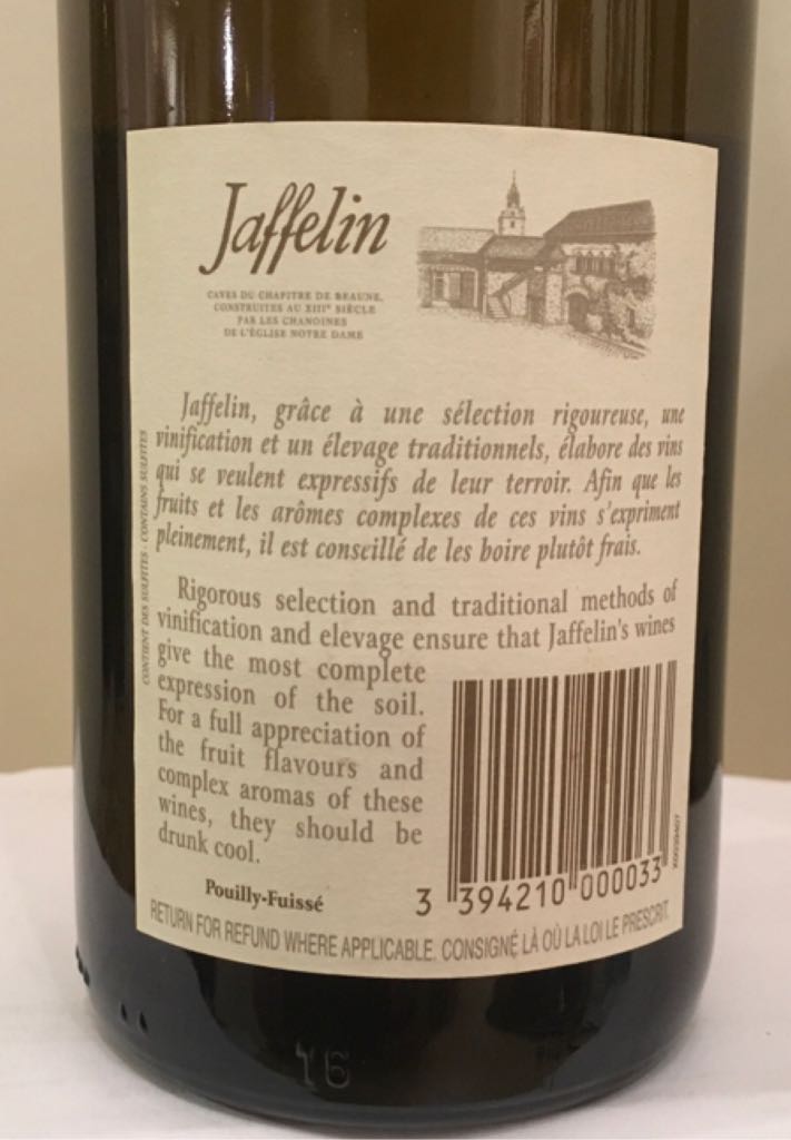 Jaffelin Pouilly-Fuisse - Jaffelin Winery (750 mL) alcohol collectible - Main Image 2